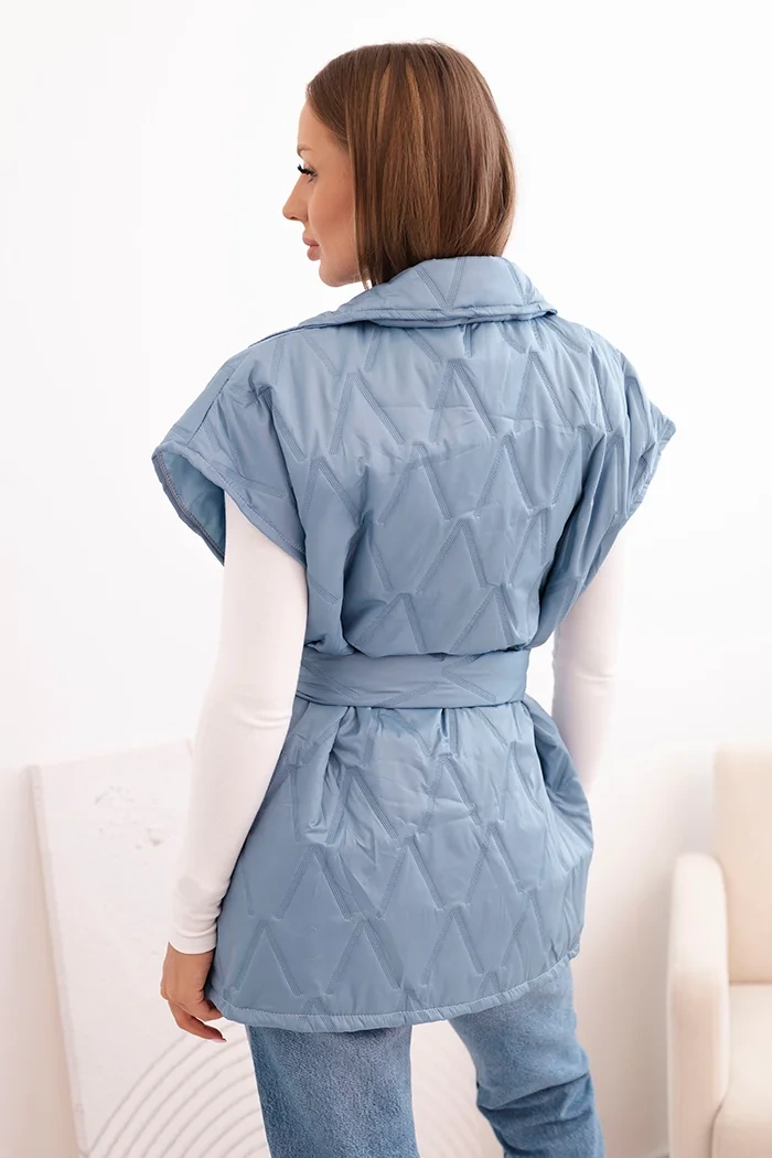 Kesi Włoski Women's quilted vest with a belt and wide collar denim