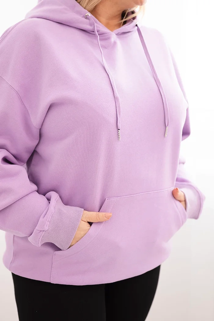 Kesi Włoski Plus Size women's looped sweatshirt with a hood and kangaroo pocket purple