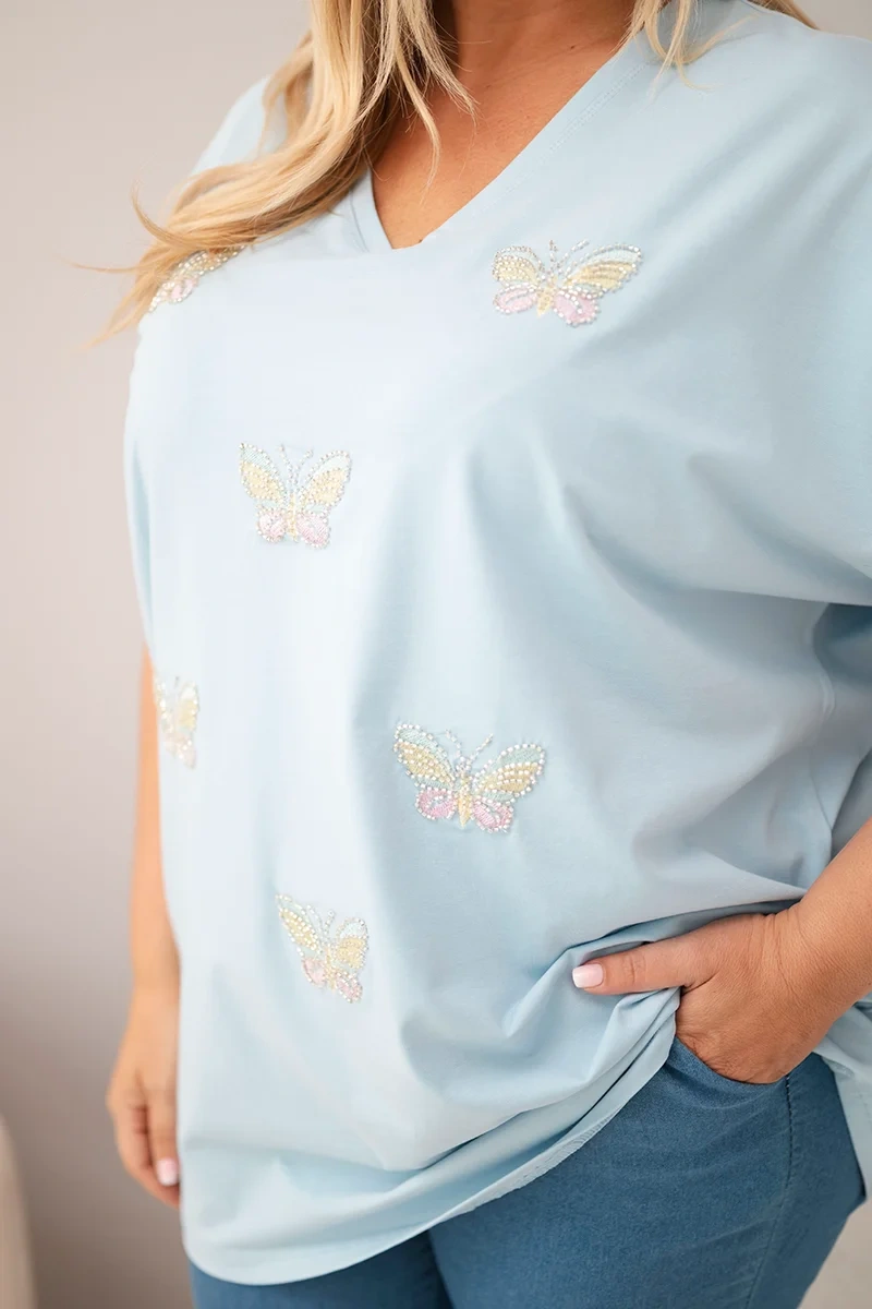 Kesi Plus Size blúzka s motýľmi modrá