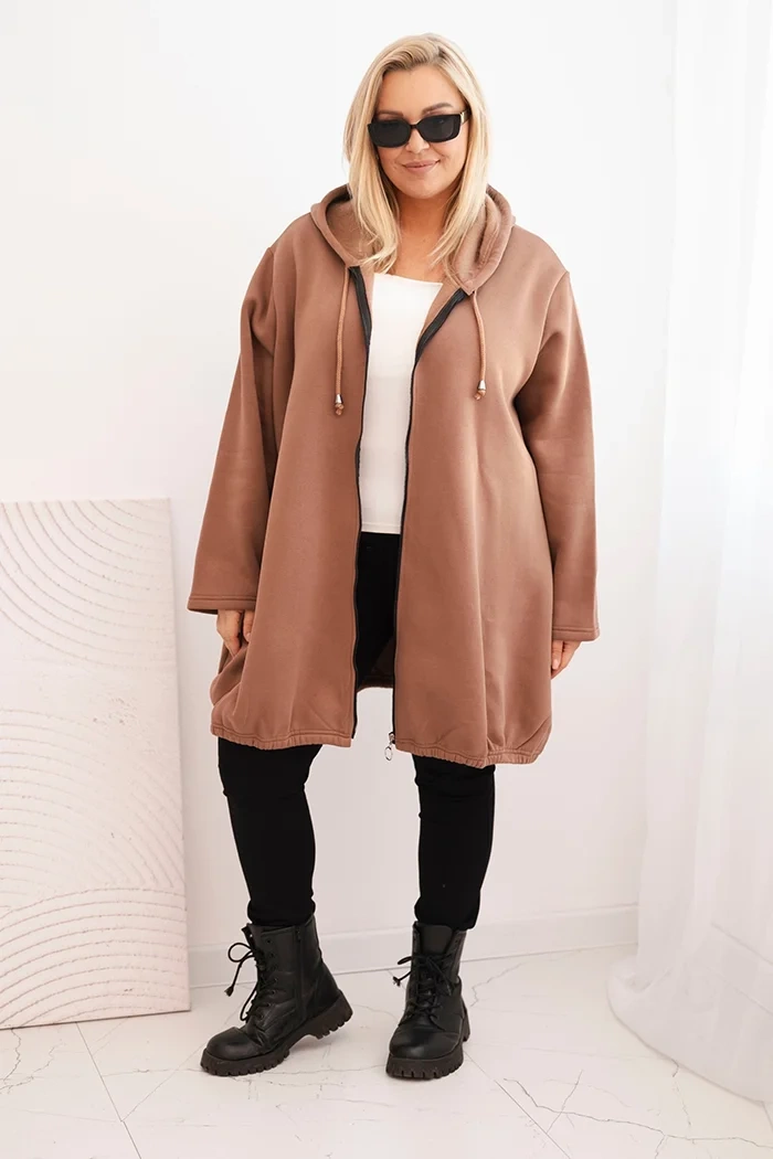 Kesi Women's Plus Size insulated hoodie with a zipper brown