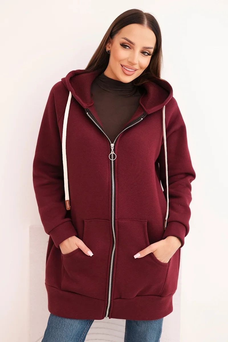 Kesi Włoski Women's sweatshirt with a hood and zipper burgundy