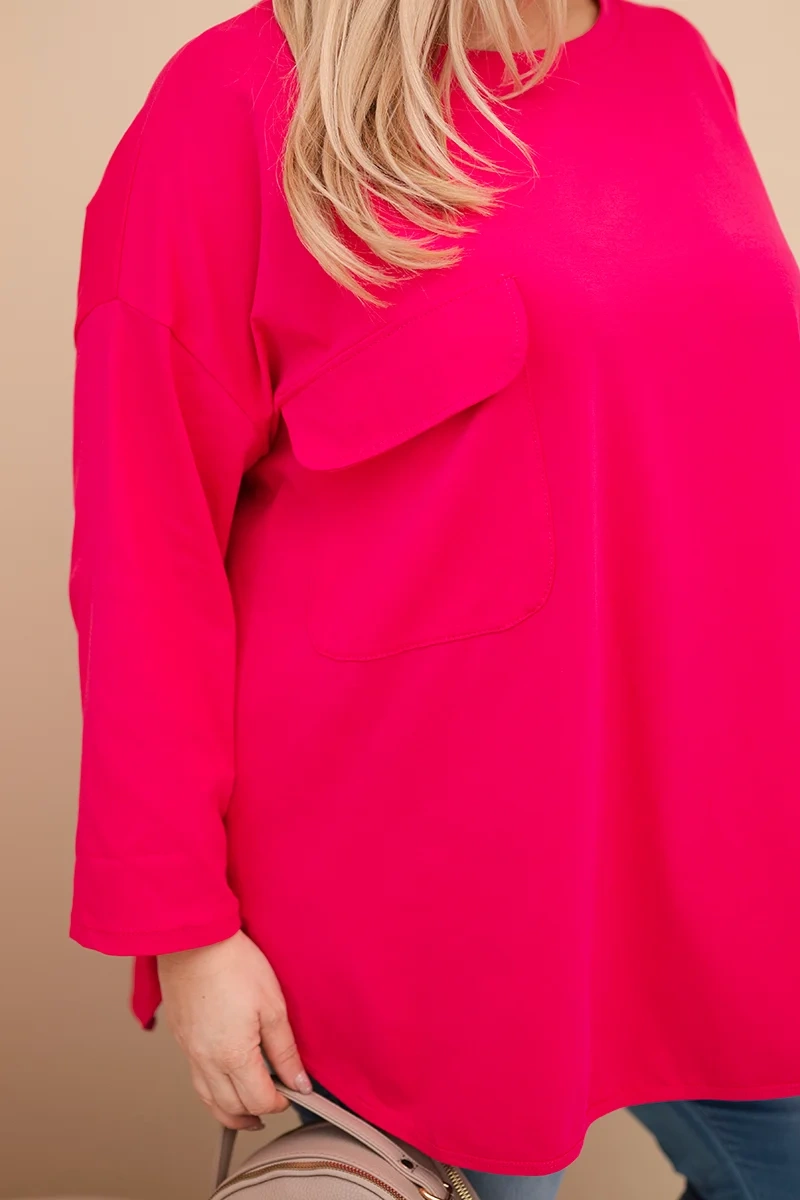 Kesi Włoski Dámska blúzka Plus Size s bavlnou, s vreckom a s podhnutým rukávom fuksia