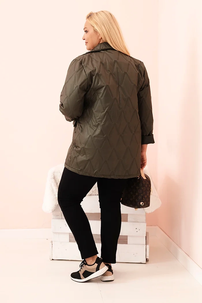 Kesi Włoski Plus Size women's quilted jacket with collar and button khaki