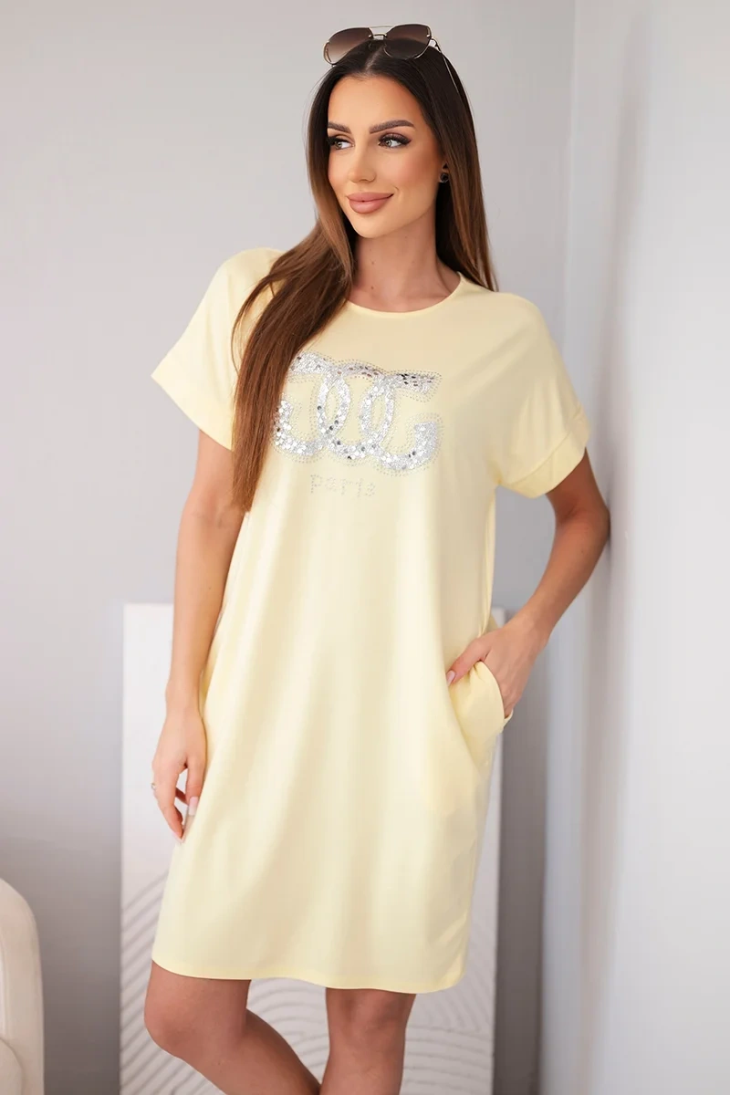 Дамска вискозна рокля с къс ръкав и щампа