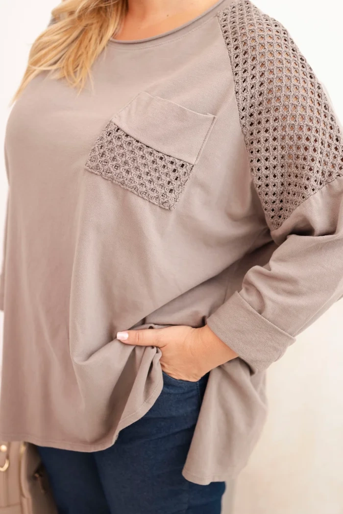 Kesi Włoski Plus Size women's cotton blouse with fango print color