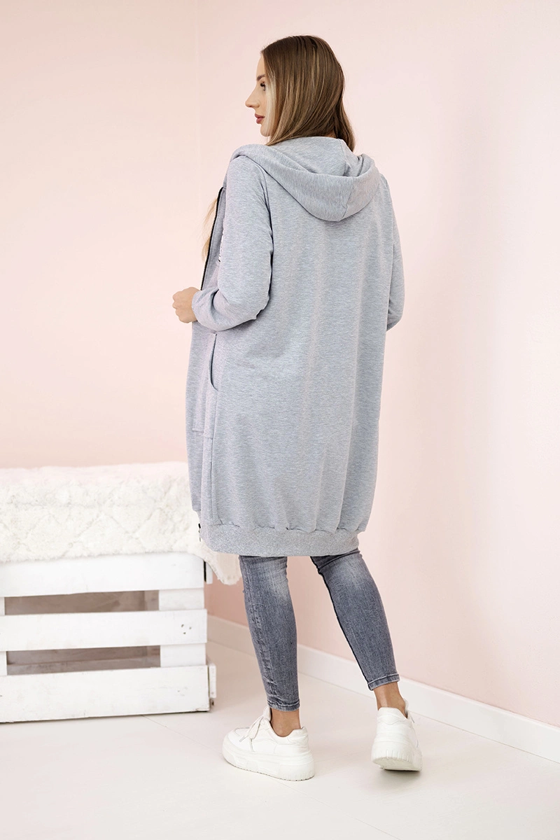 Kesi Women&#039;s longer sweatshirt with hood and zipper grey