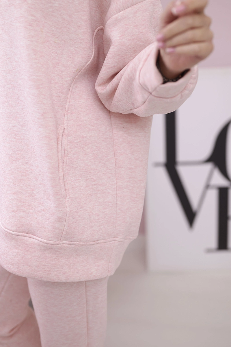 Insulated set with a hood of powder pink melange