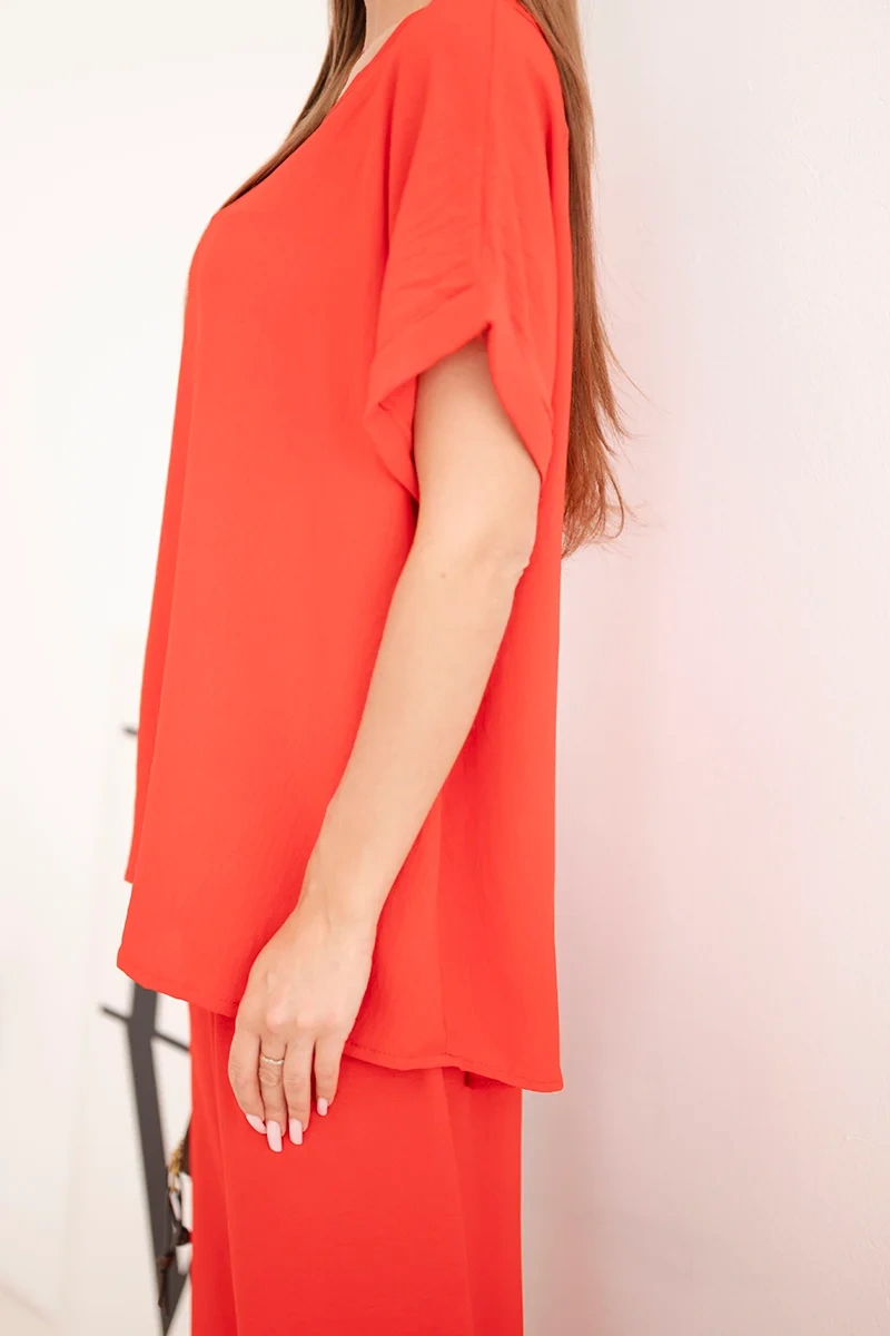 Kesi dámsky plus-size set, blúza a široké nohavice, červené
