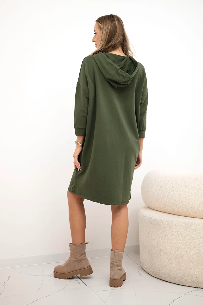 Khaki dress with a hood