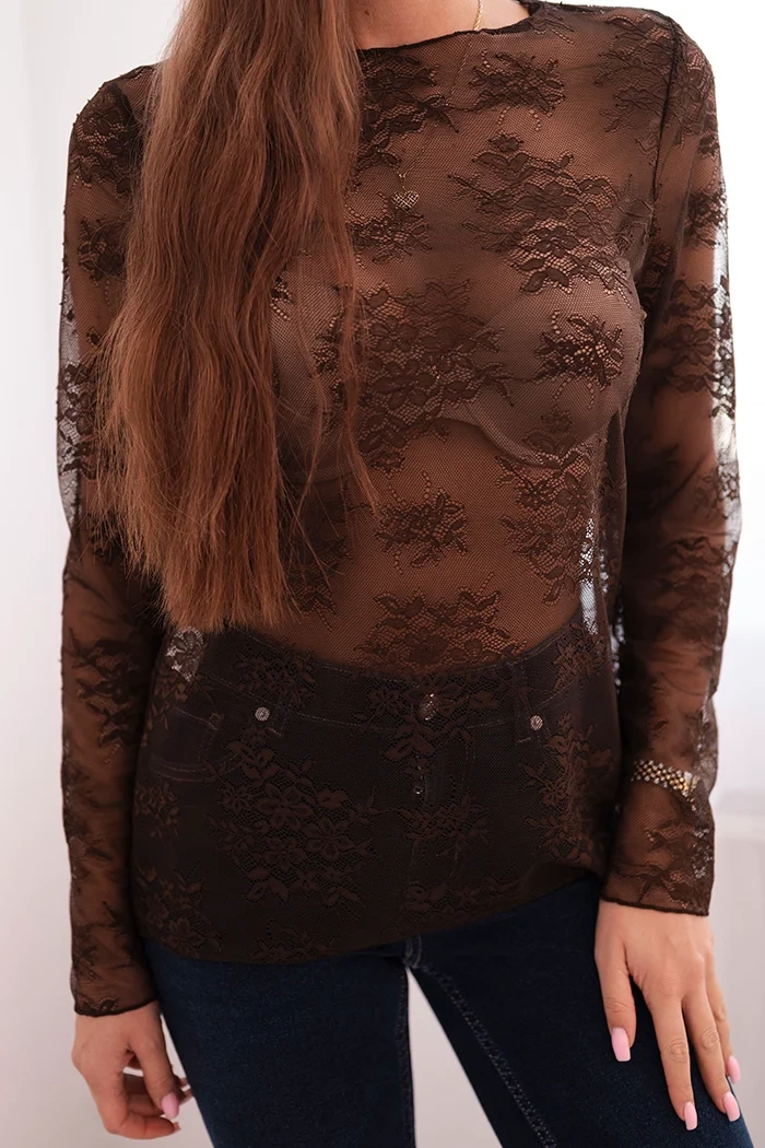 Kesi Włoski Brown long-sleeved lace women's blouse