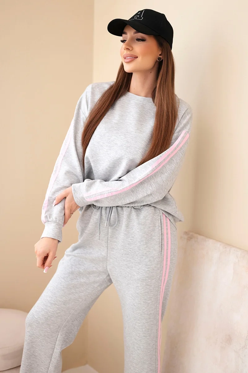 Kesi dámská souprava s pruhy šedá