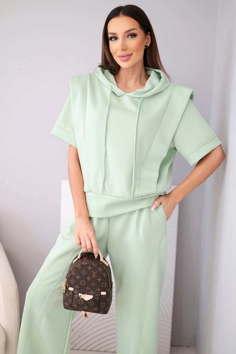 Дамски комплект Kesi Włoski с качулка и панталон, цвят тъмна мента