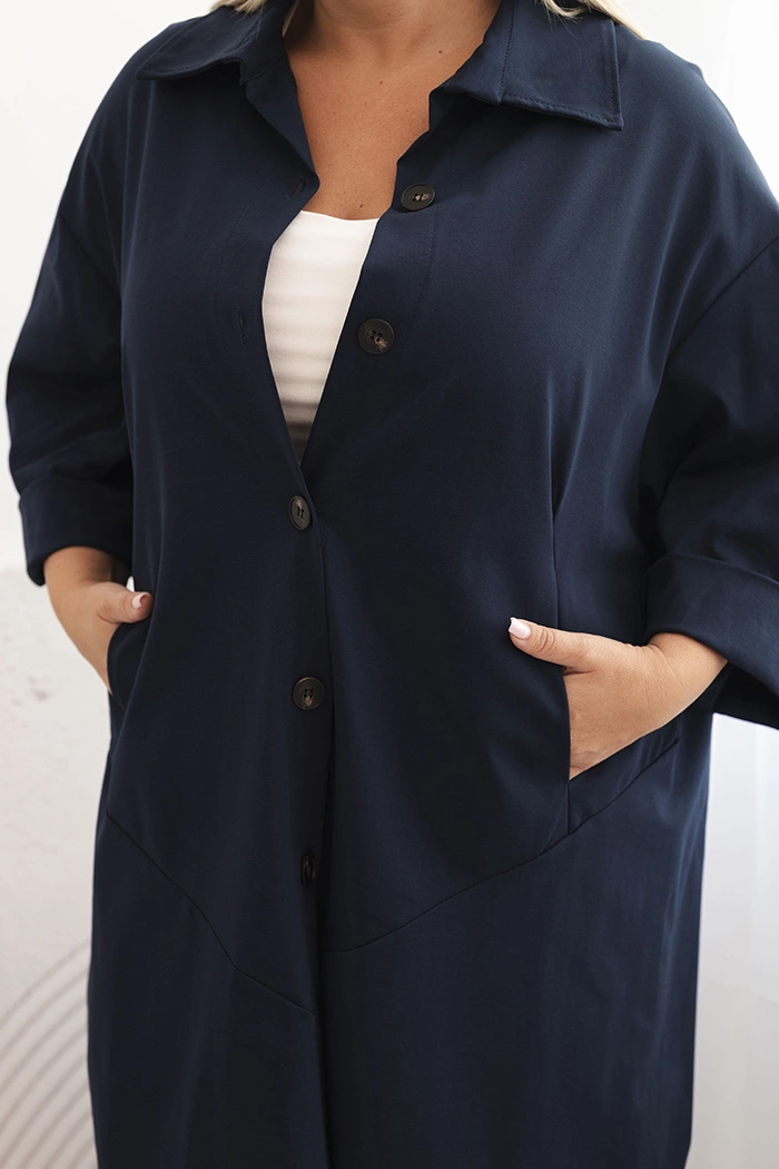 Kesi Włoski Plus Size women's cardigan Punto with cotton and buttons navy blue