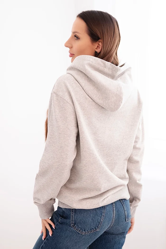 Kesi Włoski Women's looped cotton hoodie with a kangaroo pocket light gray