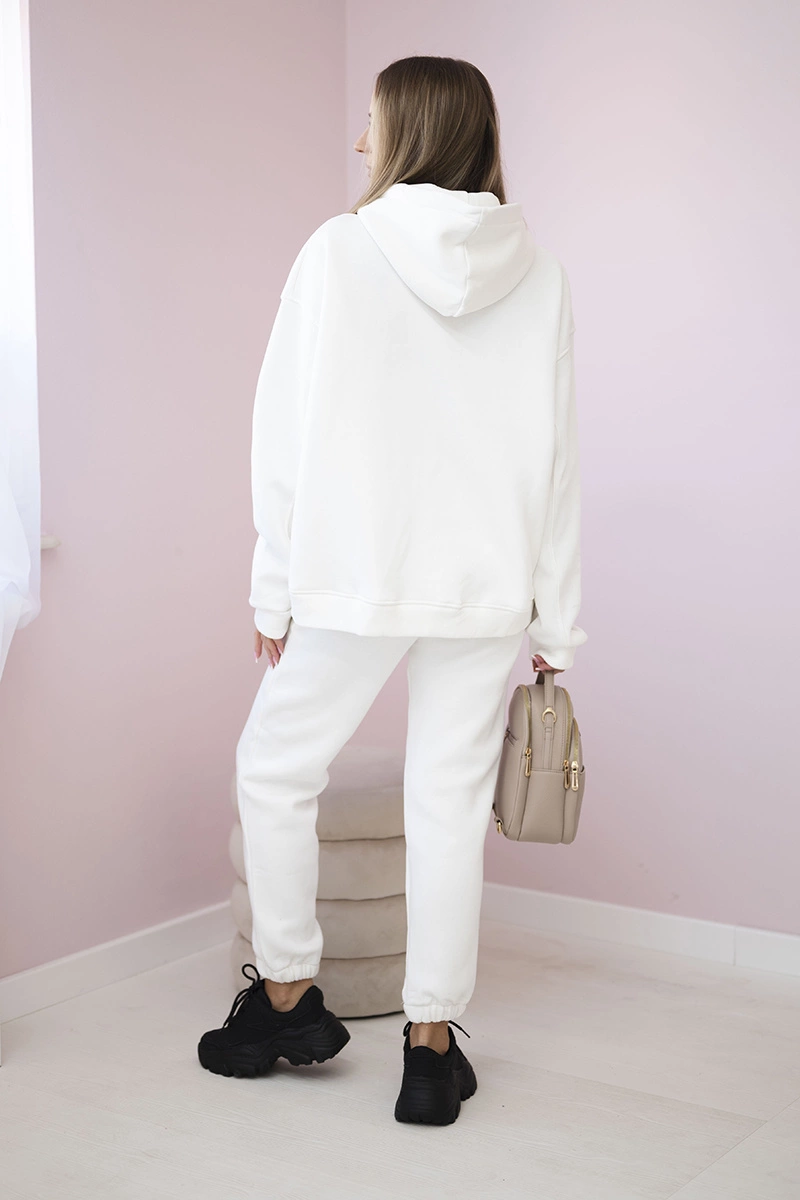 Insulated cotton set, sweatshirt with embroidery + ecru trousers