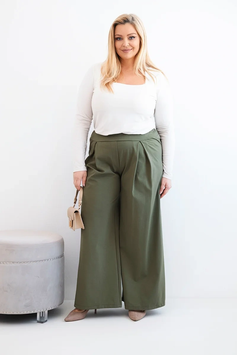 Kesi Plus Size nohavice s širokými nohavicami khaki