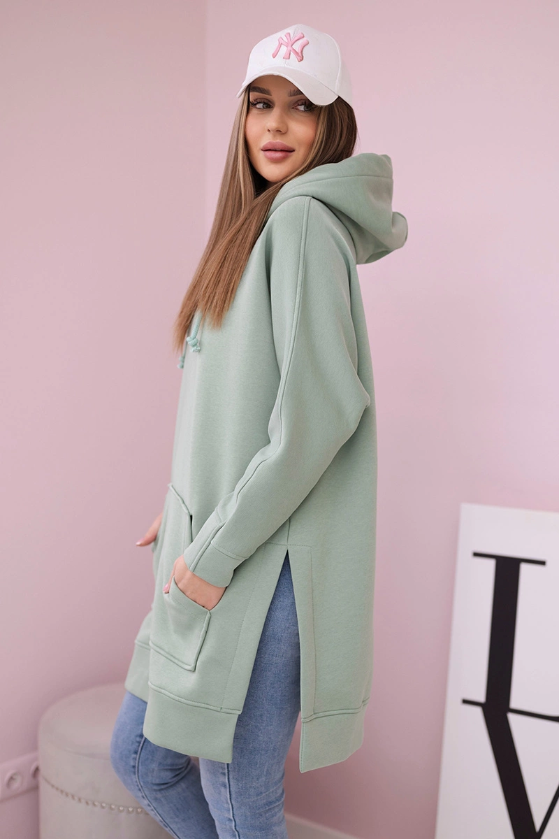 Insulated sweatshirt with slits on the sides dark mint