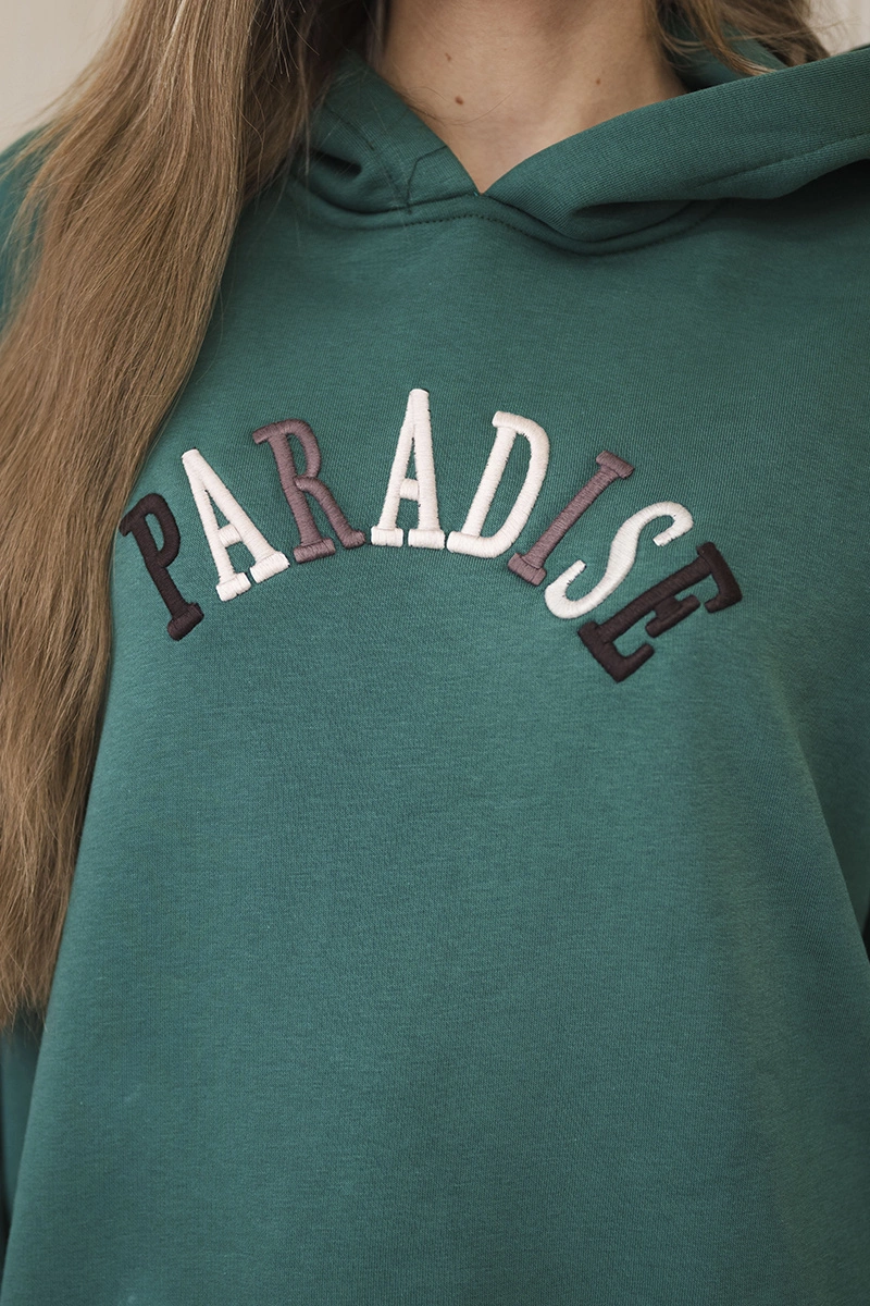 Cotton set with embroidered Paradise green inscription