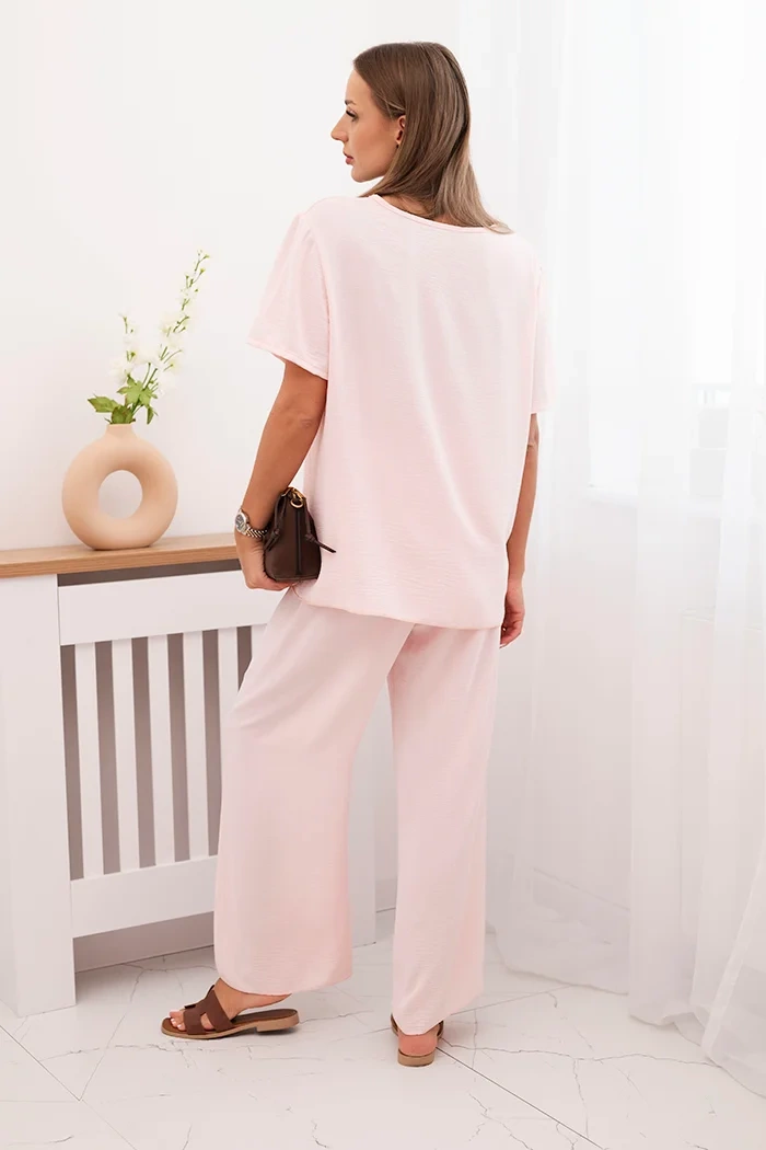 Kesi Włoski Women&#039;s set with a loose blouse and wide pants powder pink