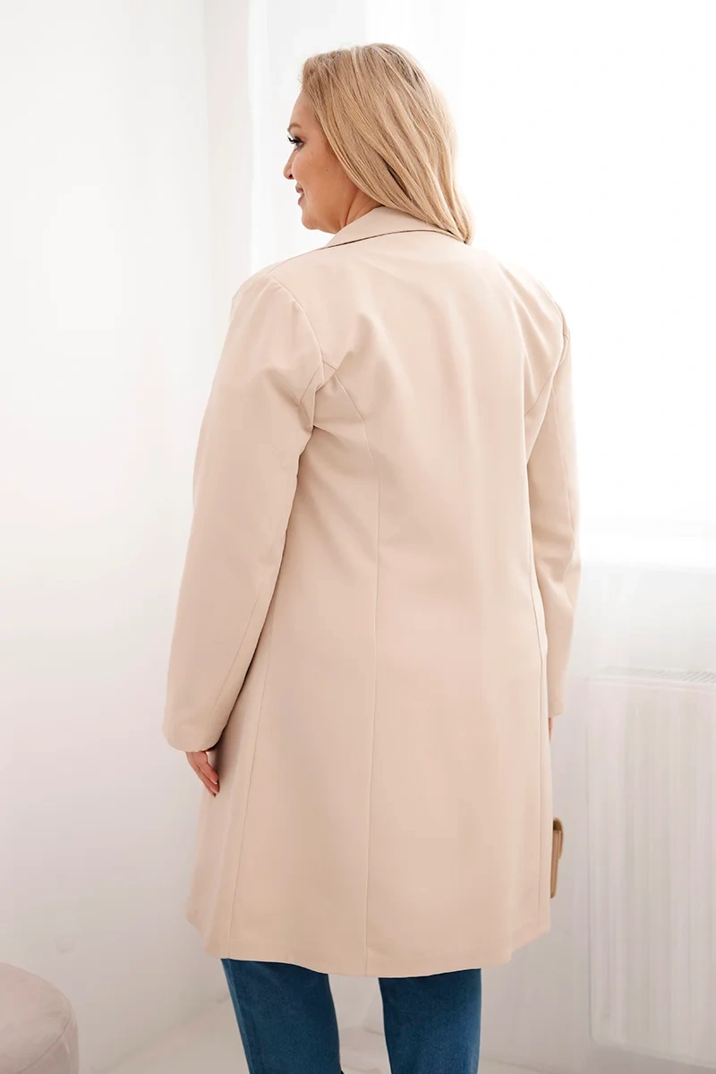 Kesi Włoski Plus Size dámsky kabát s golierom béžový