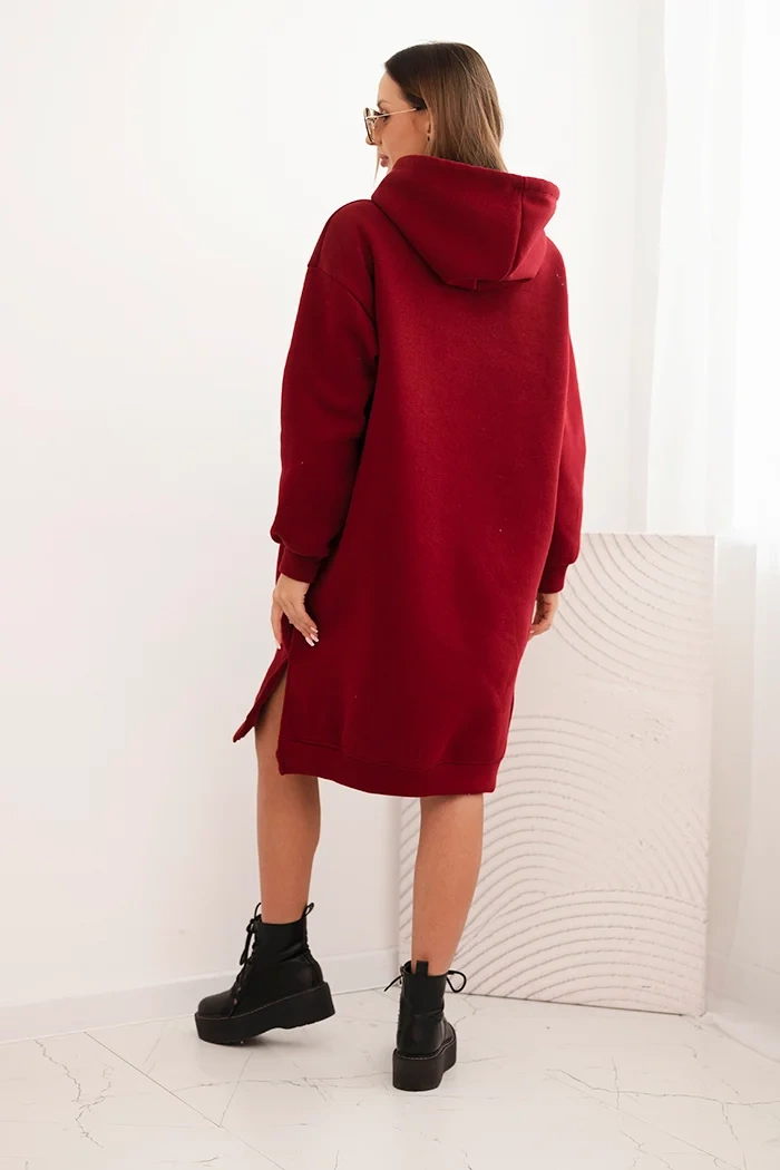 Kesi Włoski Women's cotton hoodie dress insulated burgundy