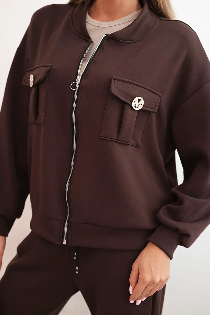 Kesi Włoski Women&#039;s set made of viscose with a button-up blouse and pants brown