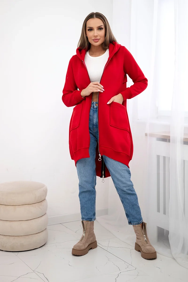 Insulated sweatshirt with a zipper at the back red