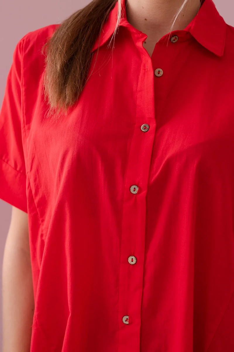 Cotton shirt with short sleeves, red