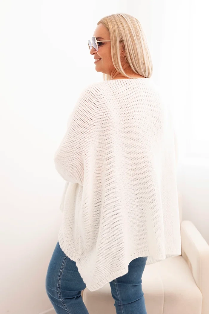 Kesi Włoski Women&#039;s Plus Size sweater with acrylic, loose fit and 3/4 sleeves ecru