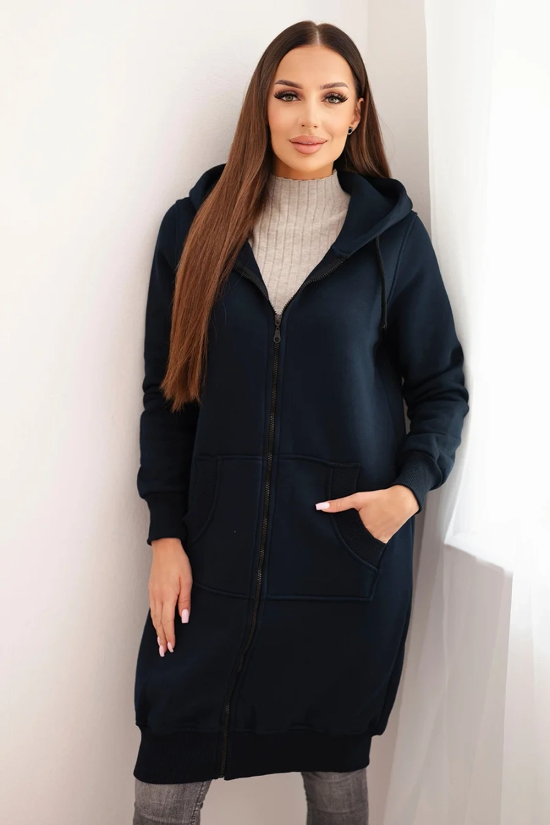 Women's Long Insulated Hooded Sweatshirt - Dark Blue