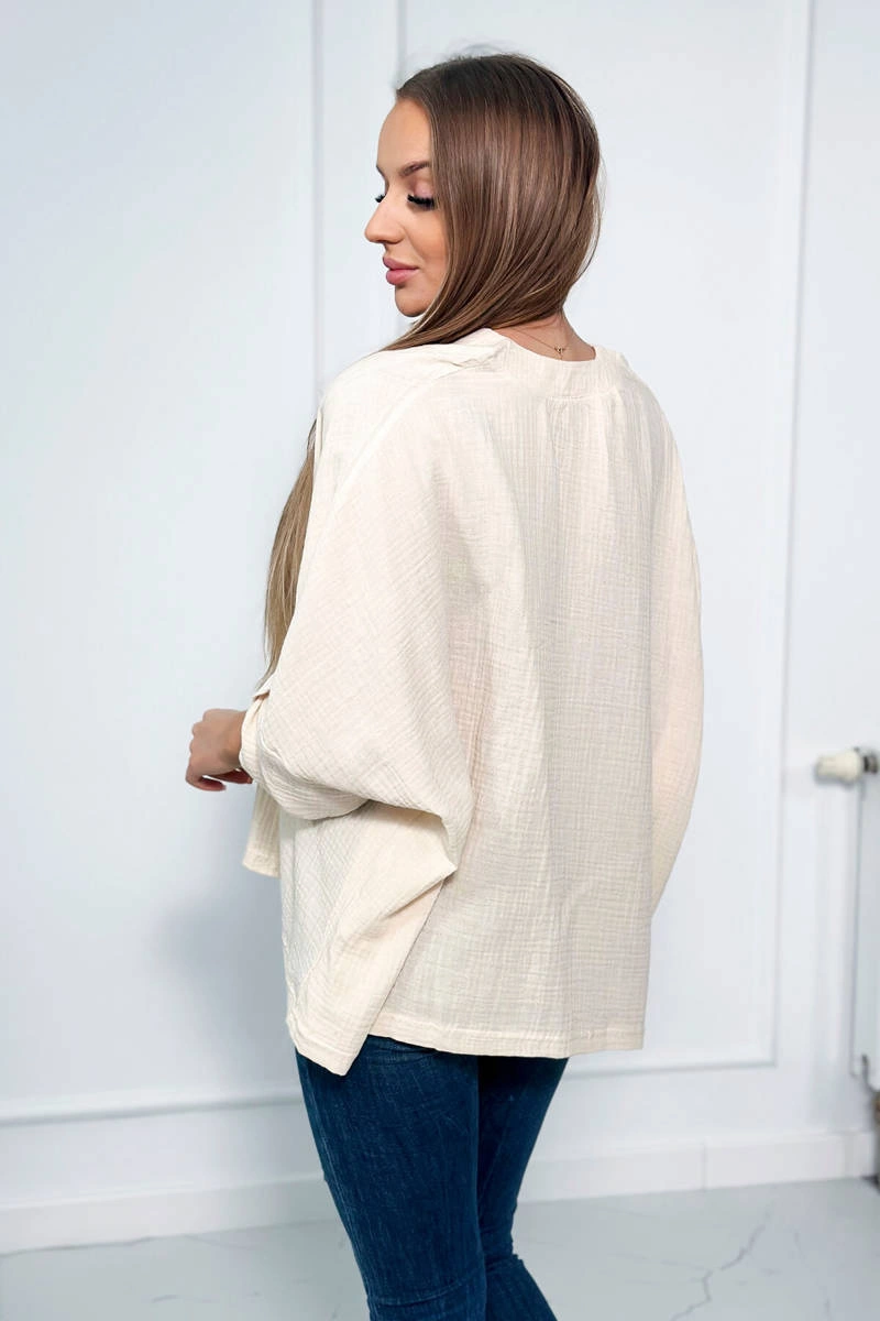 Cotton blouse with rolled up sleeves light beige