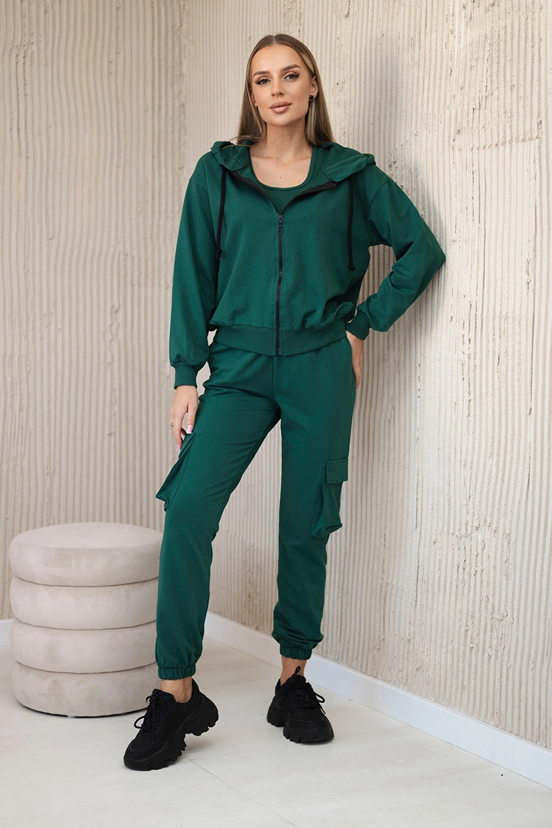 Set 3in1 sweatshirt + top + pants green