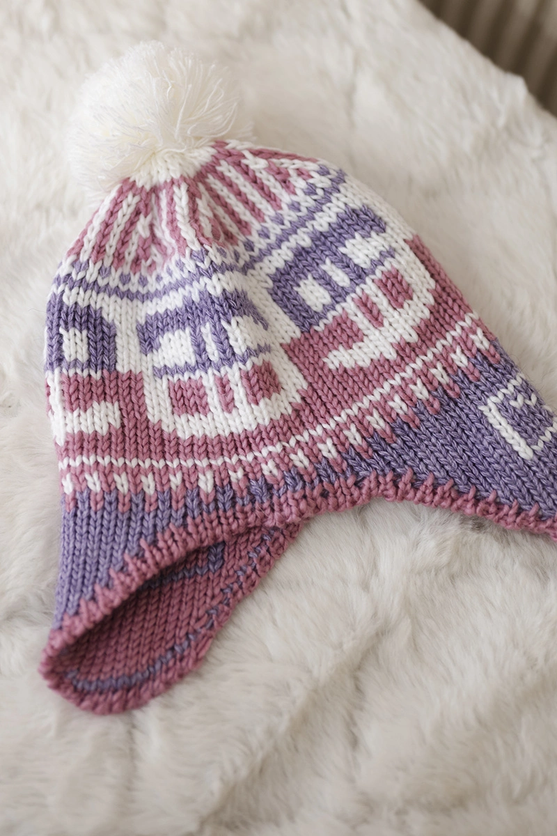 marka niezdefiniowana Cap with a pompom Rosa K368 purple+white+dark pink