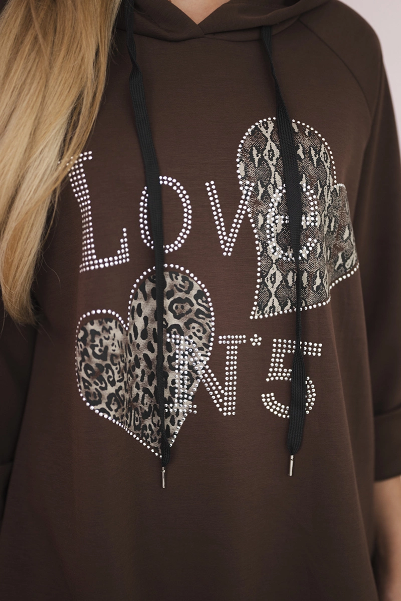 Włoski Oversized viscose sweatshirt Love brown