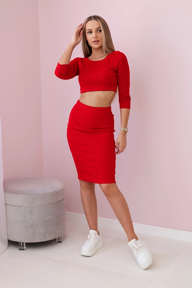 Set of blouses with red skirt