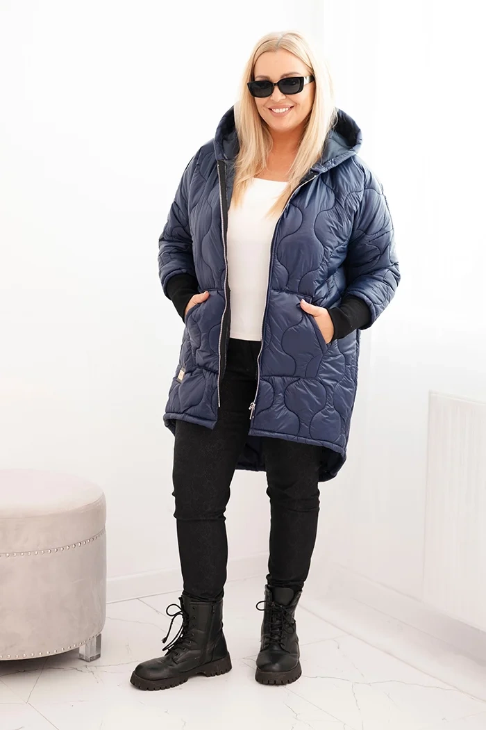 Kesi Włoski Women's Plus Size quilted jacket with a hood navy blue