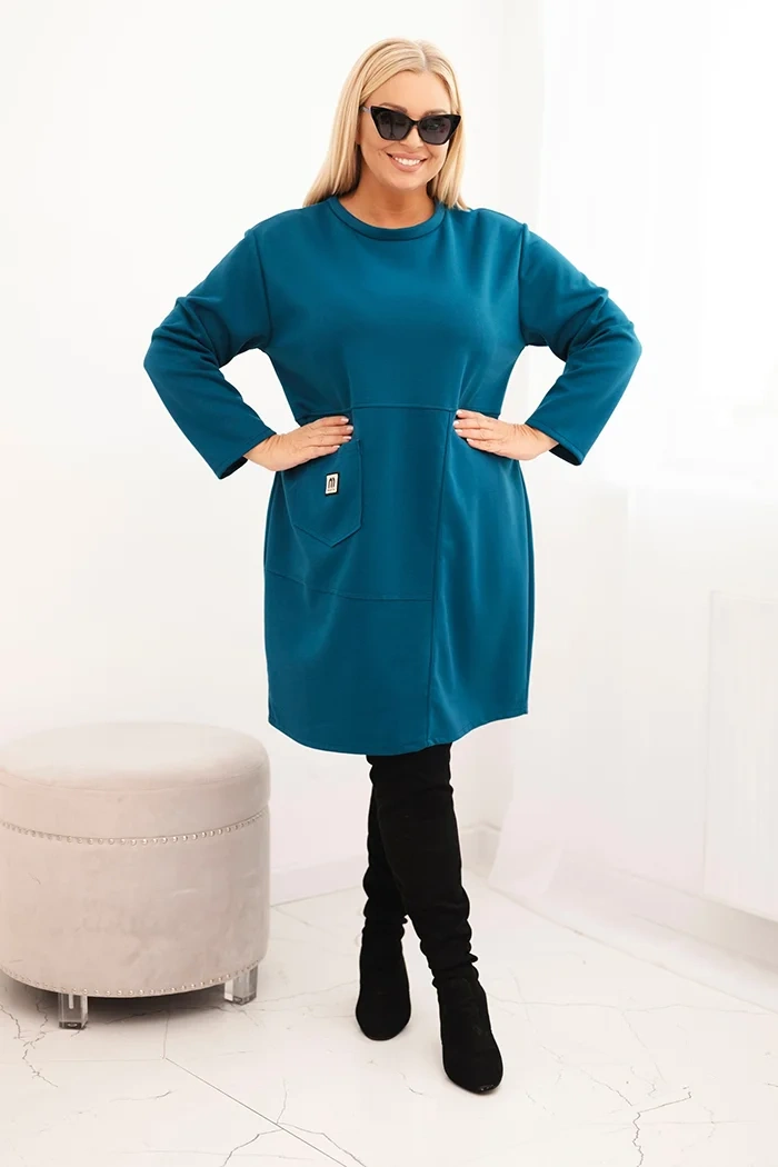 Kesi Włoski Dámska sukňa Plus Size s vreckom a 3/4 rukávom maslová morská