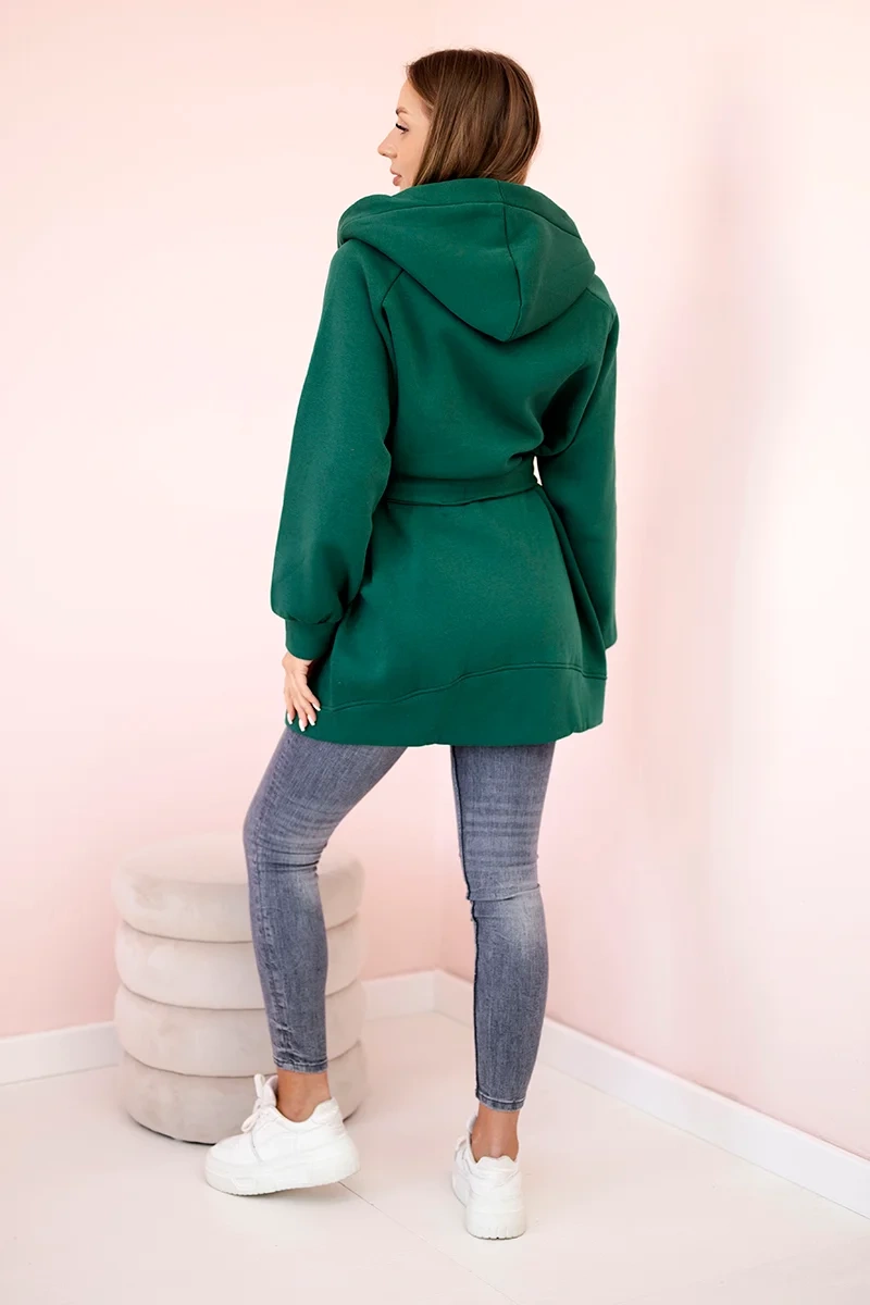 Insulated cape with waist tie dark green