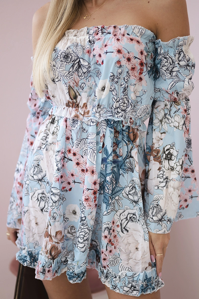 Floral dress on the shoulders of azure color