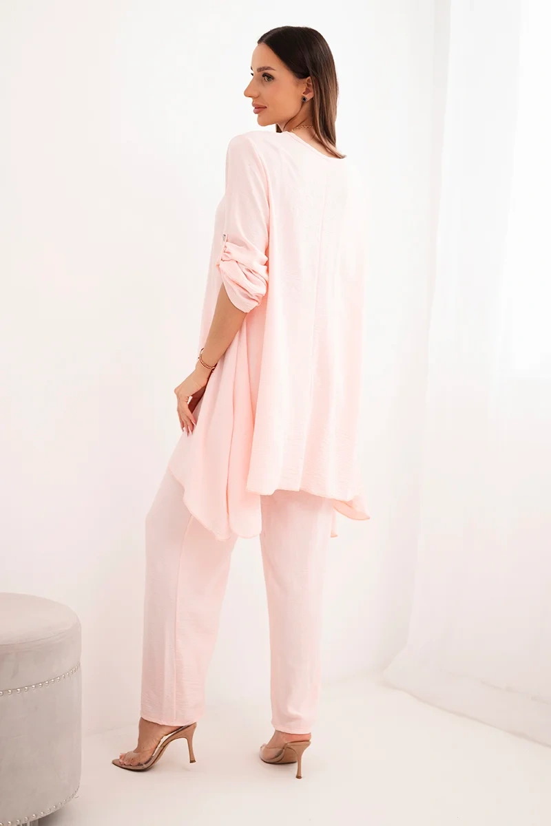 Set blouse + trousers with pendant powder pink