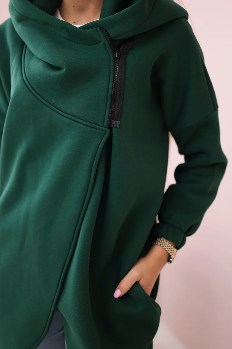 Sweatshirt with short zipper - dark green