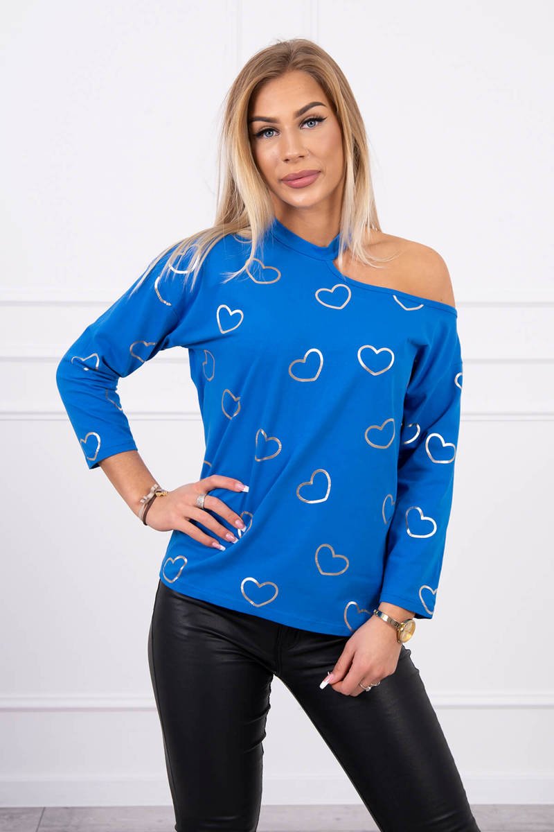 Blouse With Heart Print Purple-blue