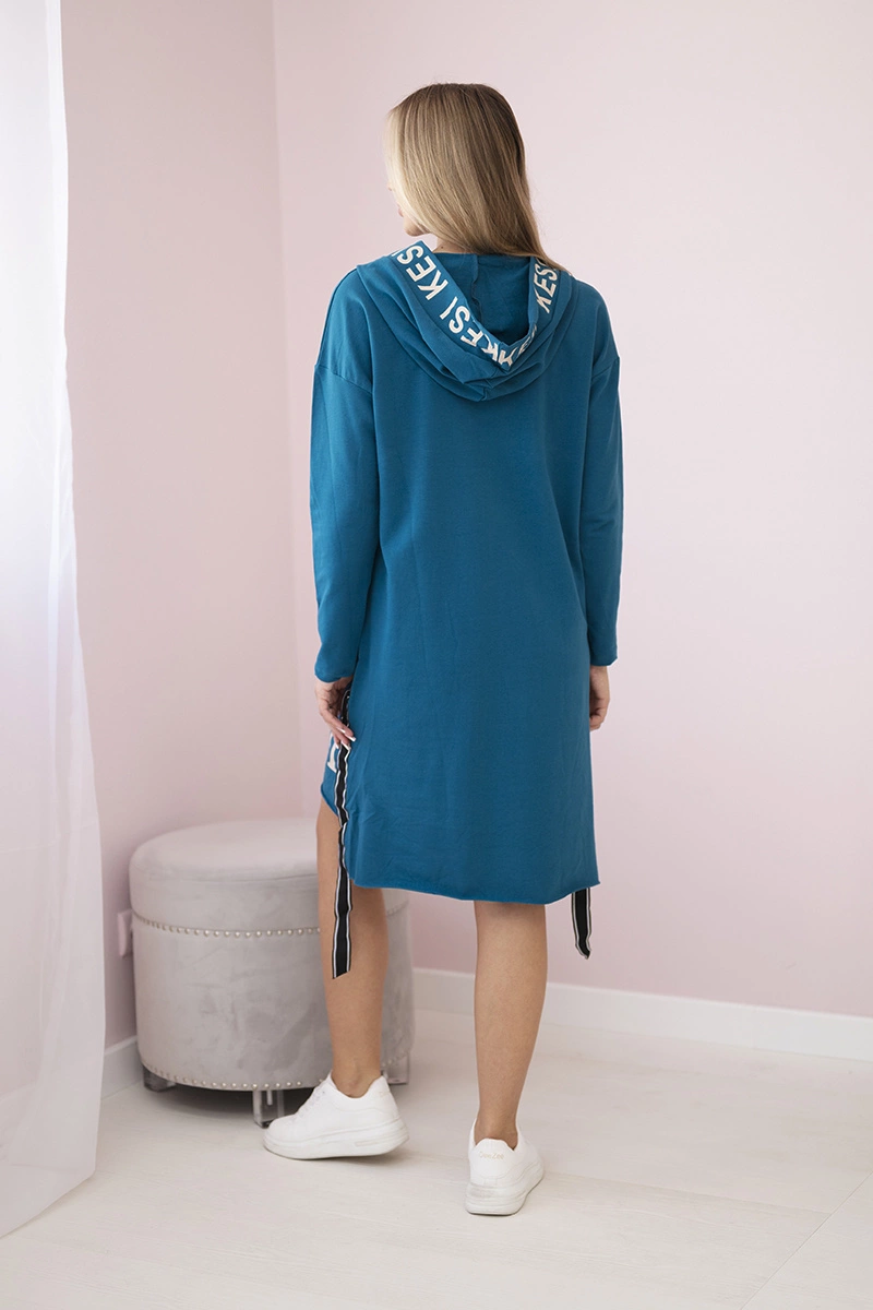 Hooded dress with navy print