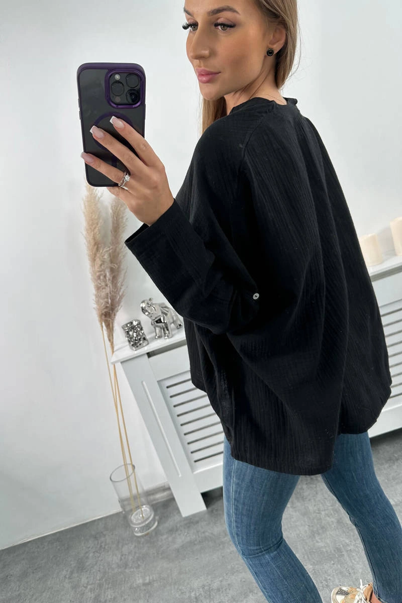 Kesi Muslin blouse with rolled-up sleeves black