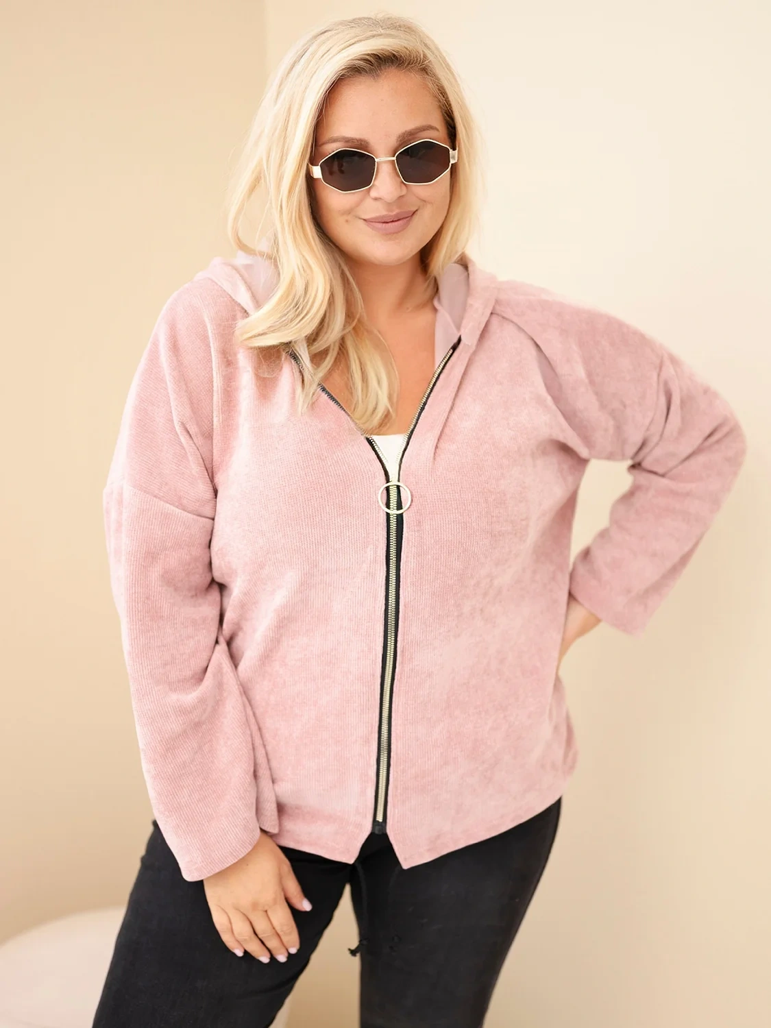 Dámská manšestrová oversize mikina na zip