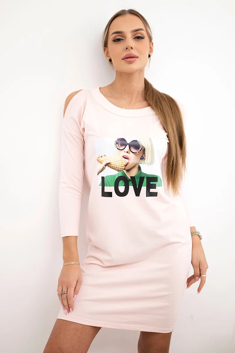 Dress with love print powder pink