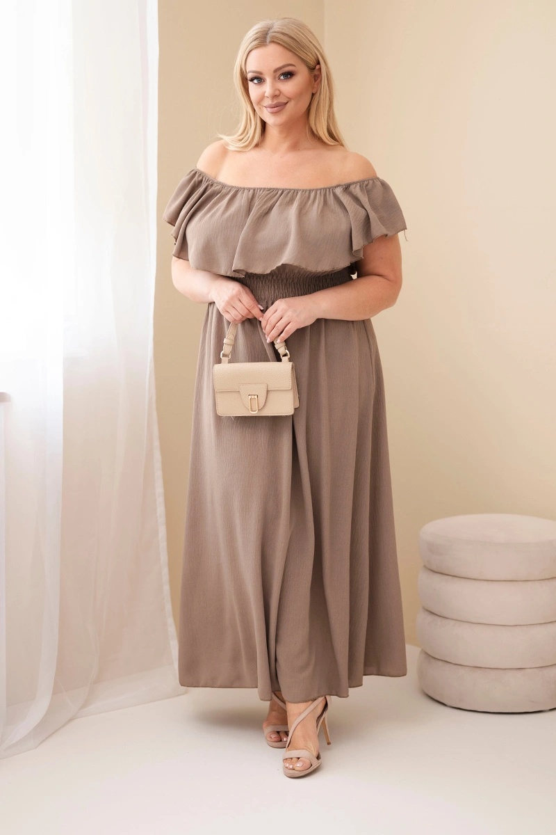 Дамска рокля с големи размери с волани и ластик на талията