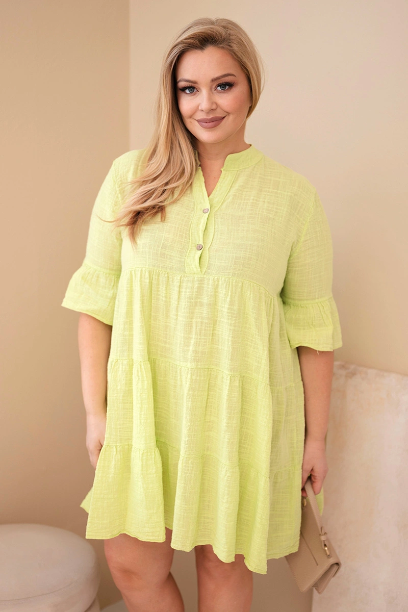 Дамска памучна рокля Kesi Włoski с волани, светло зелена