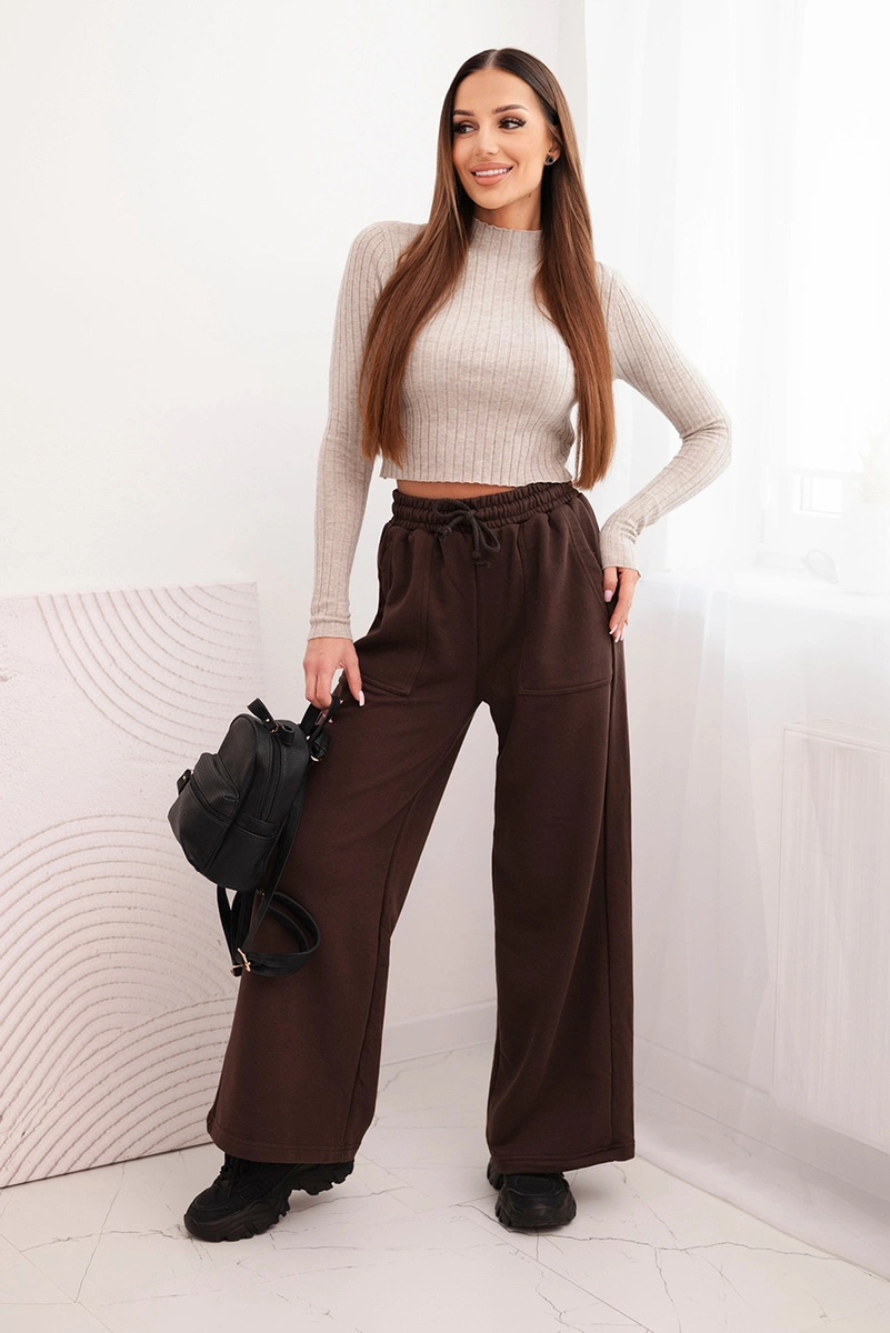 Kesi Women's cotton cargo pants with pockets and chain beige