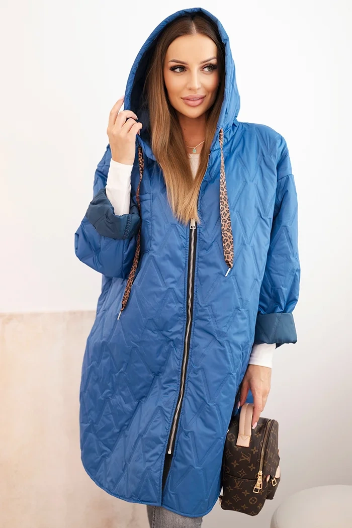 Kesi Włoski Plus Size women's quilted jacket with a hood and the inscription HOPE light denim